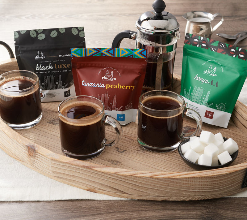 Chicago French Press Diaspora Bundle (3) 3oz Bags Ground Coffee — Main view