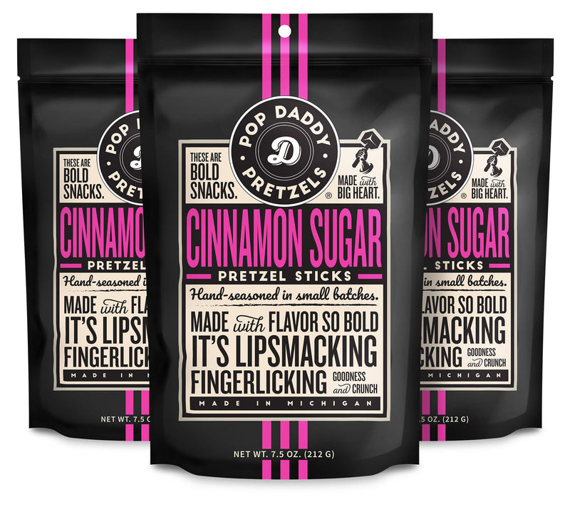 Pop Daddy (3) 7.5-oz Bags Cinnamon Sugar Gourmet Pretzels — View 3
