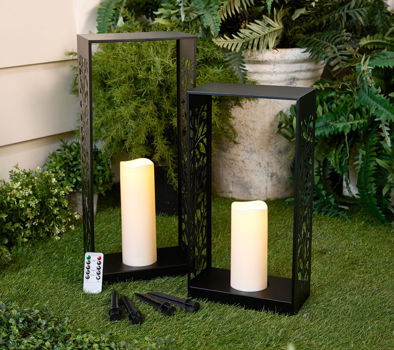 Garden Reflections Set of 2 Metal Lanterns with Candles — Main view