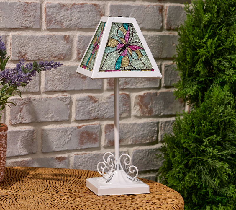 Garden Reflections Solar Faux Stained Glass Table Lamp — View 10
