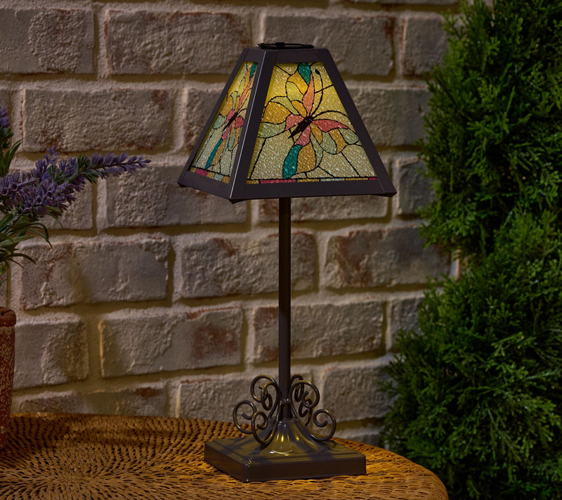 Garden Reflections Solar Faux Stained Glass Table Lamp — View 3