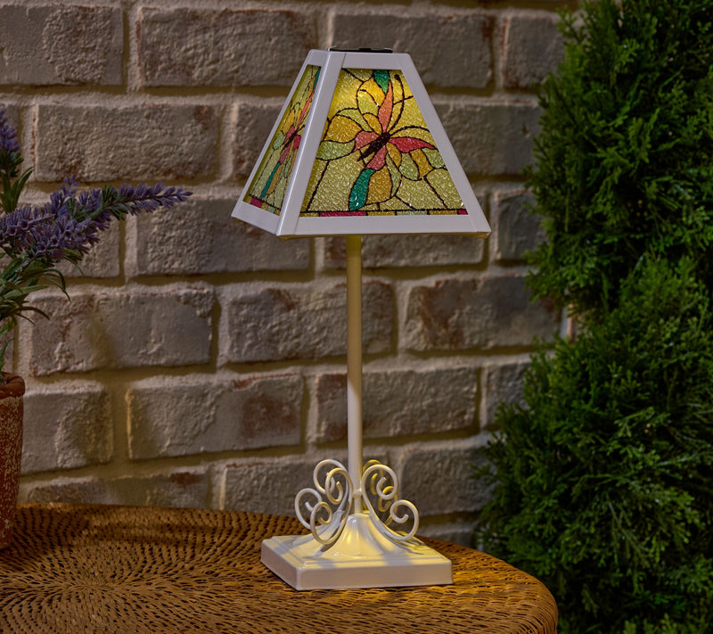 Garden Reflections Solar Faux Stained Glass Table Lamp — View 8