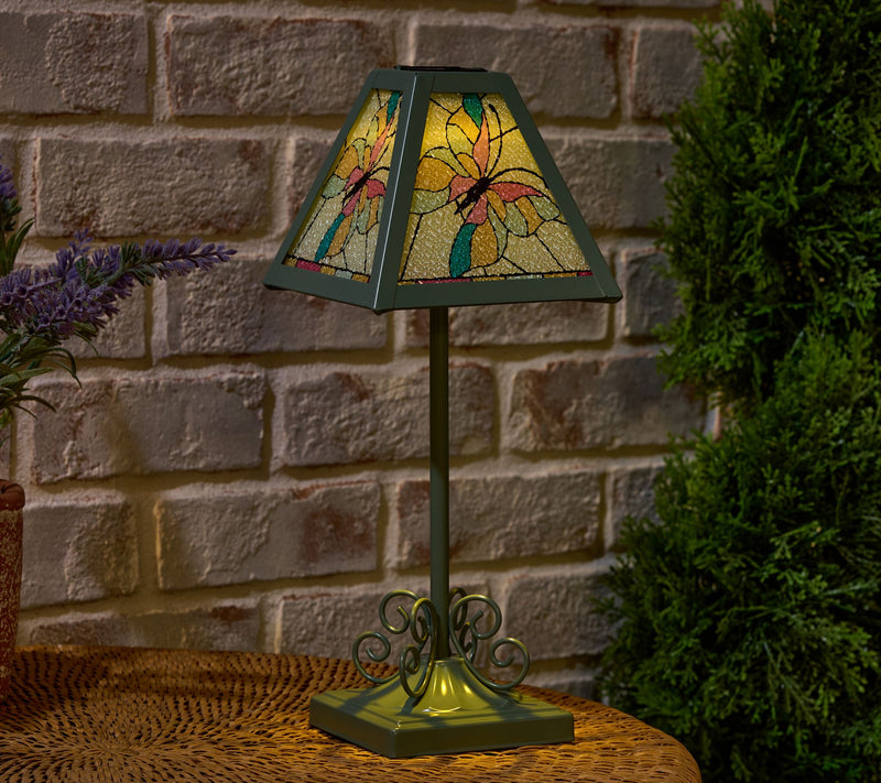Garden Reflections Solar Faux Stained Glass Table Lamp — View 6