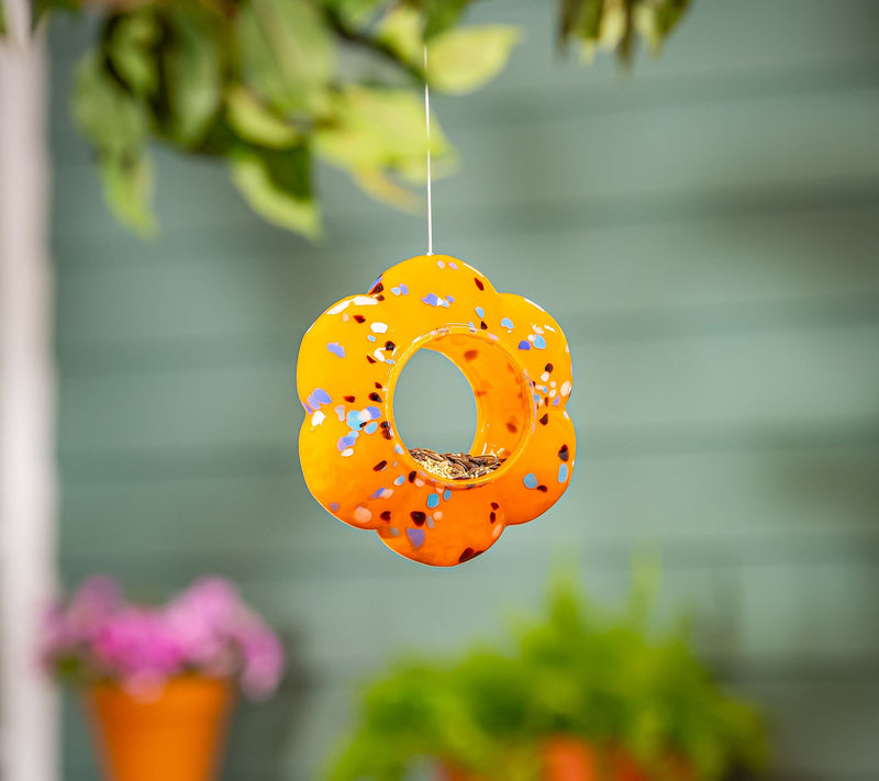 Plow & Hearth Art Glass Flower Shaped Hanging Bird Feeder — View 12