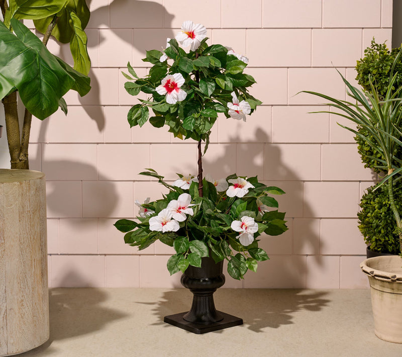 Wicker Park 36" Tall 2-Tier Faux Hibiscus Topiary in Pot — View 6