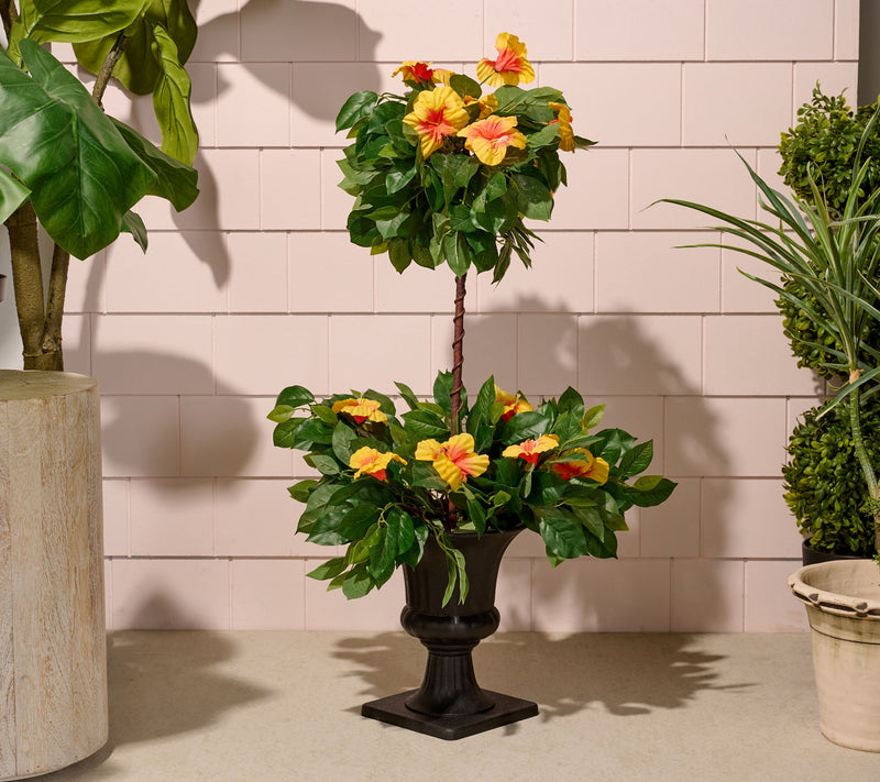 Wicker Park 36" Tall 2-Tier Faux Hibiscus Topiary in Pot — View 7