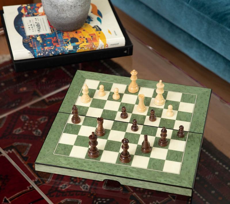Bey-Berk Backgammon, Chess and Checkers Set, Green — View 3
