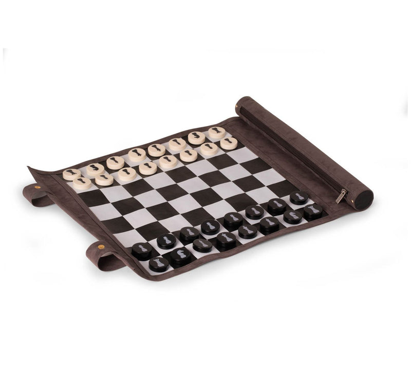 Suede Roll Up 12.5" Travel Chess Set in Gray — Main view