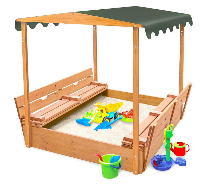 Badger Basket Covered Cedar Sandbox with Canopy, Bench Seats — View 7
