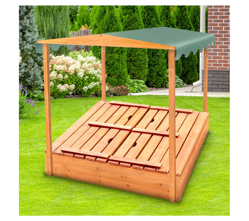 Badger Basket Covered Cedar Sandbox with Canopy, Bench Seats — View 3