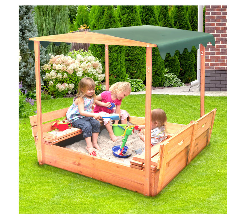 Badger Basket Covered Cedar Sandbox with Canopy, Bench Seats — View 2