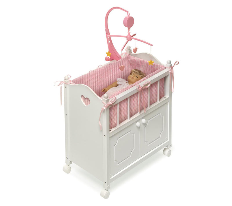 Badger Basket Cabinet Doll Crib with Bedding and Mobile — View 6
