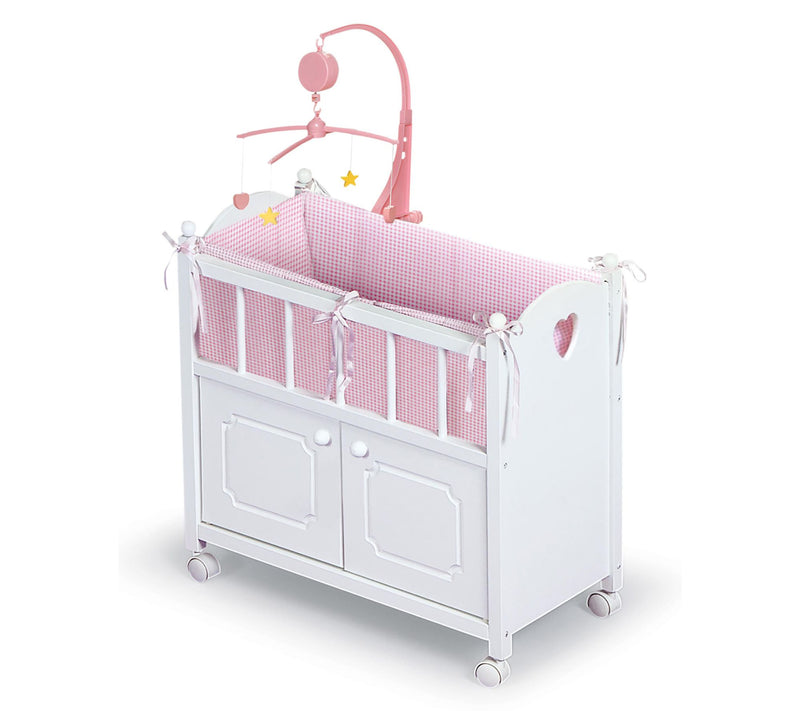 Badger Basket Cabinet Doll Crib with Bedding and Mobile — Main view