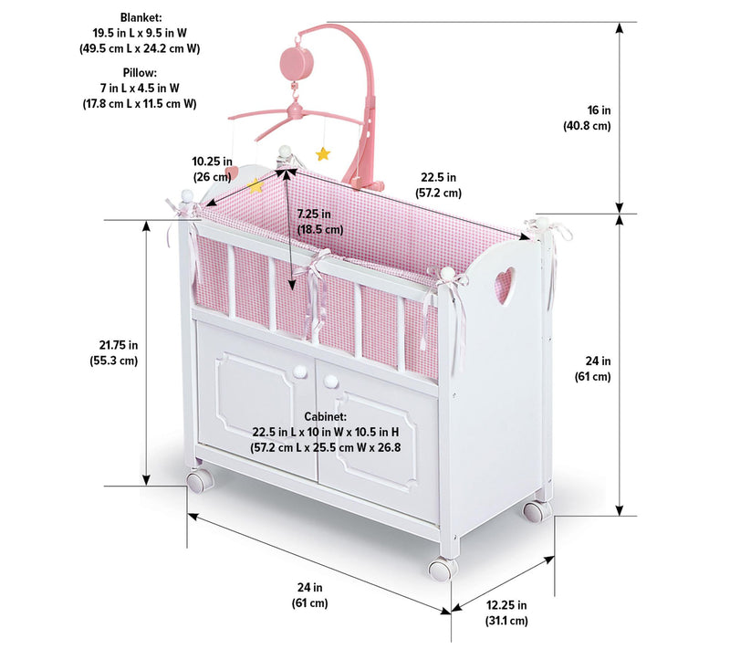 Badger Basket Cabinet Doll Crib with Bedding and Mobile — View 5