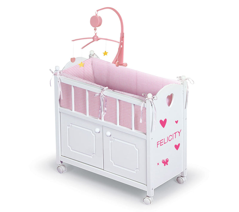 Badger Basket Cabinet Doll Crib with Bedding and Mobile — View 8