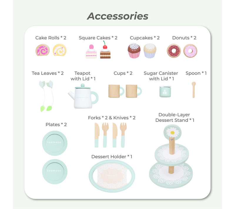 Teamson Kids Afternoon Sip Wood Dessert Cart with 21 Pieces — View 3