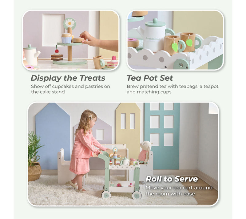 Teamson Kids Afternoon Sip Wood Dessert Cart with 21 Pieces — View 2