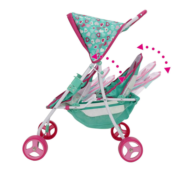 509 Crew Mint Heart Tandem Twin Doll Stroller — View 3
