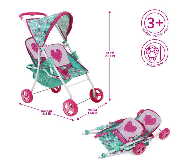 509 Crew Mint Heart Tandem Twin Doll Stroller — View 2