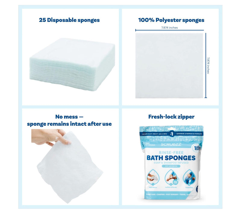 Scrubzz 50 Disposable No-Rinse Travel and Bathing Sponge Wipes — View 2