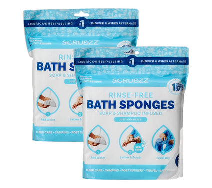 Scrubzz 50 Disposable No-Rinse Travel and Bathing Sponge Wipes