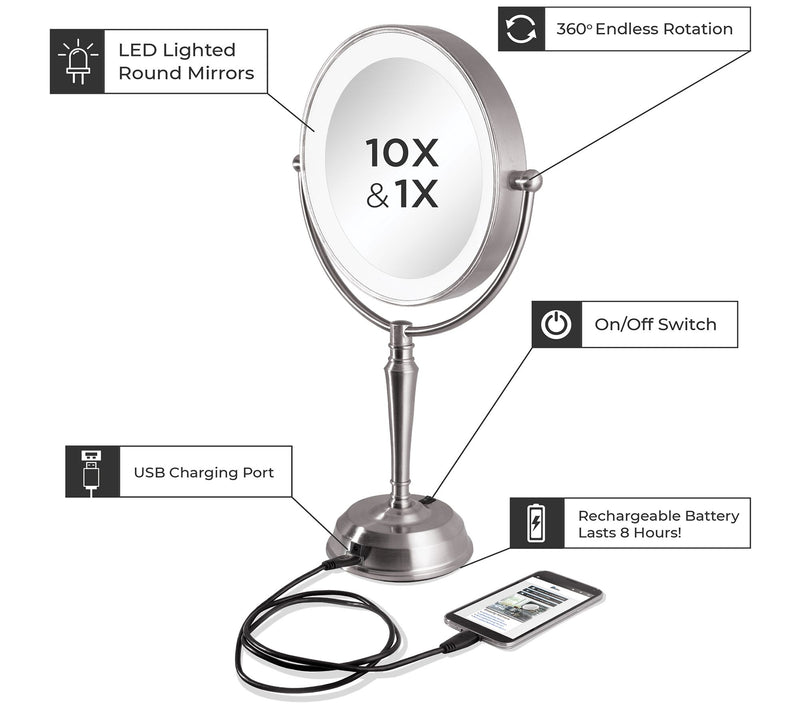 Zadro LED Lighted Vanity Swivel Mirror 1X/8X — View 10