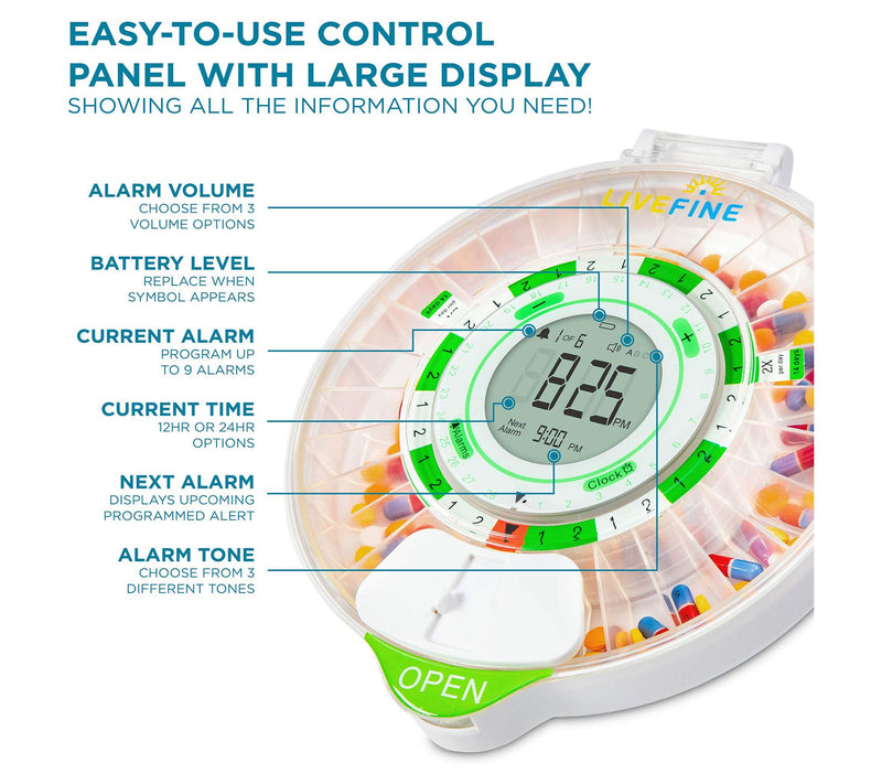 LiveFine 28-Day Automatic Pill Dispenser with LCD Display — View 5