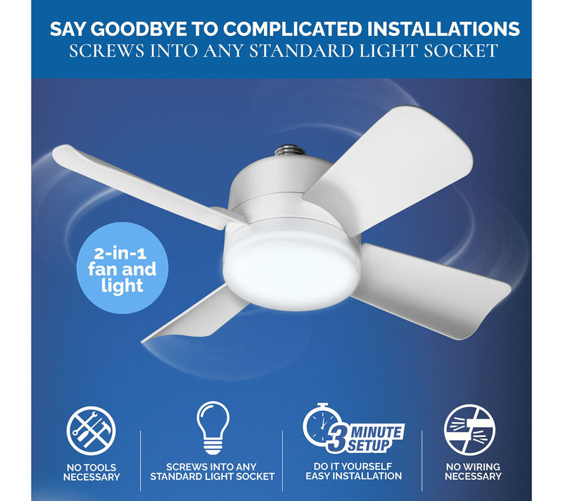 Bell & Howell 2-in-1 Socket Ceiling 3 Speed Fan & LED Light with Remote — View 8