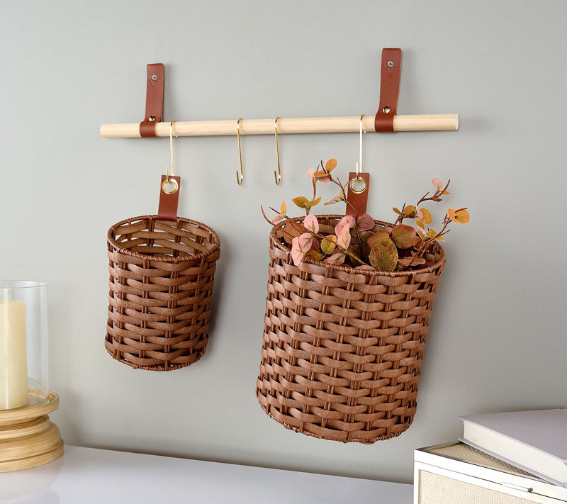 Cella Set of 2 Poly Rattan Baskets with Hanging Bar — Main view