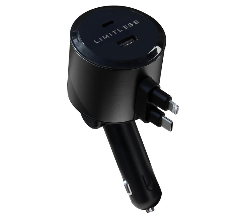 Limitless Car Charger w/ Retractable Lightning Type-C Cables — View 3