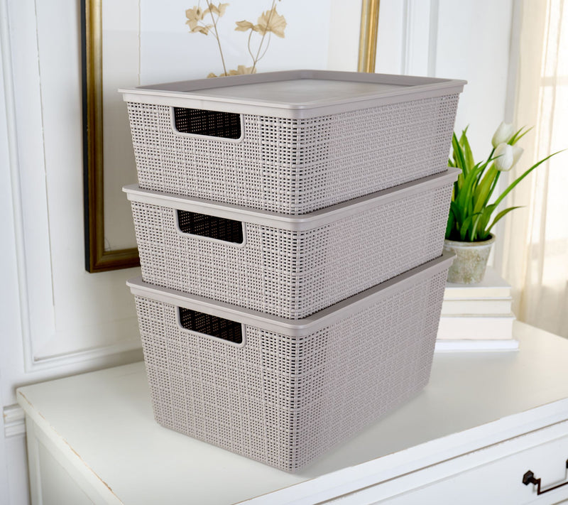 Cella Set of 3 Textured Storage Bins with Lids — Main view