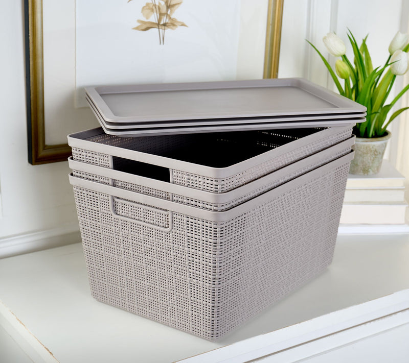 Cella Set of 3 Textured Storage Bins with Lids — View 2