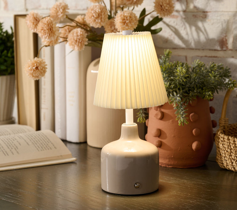 SecureBrite Rechargeable 9" Pleated Fabric Shade Touch Lamp — View 10