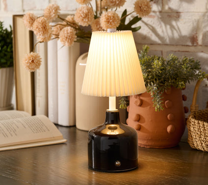 SecureBrite Rechargeable 9" Pleated Fabric Shade Touch Lamp