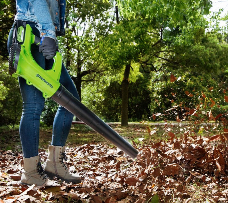 Greenworks Powerall 24V Blower with Leaf Clipping Bag & Battery — View 2