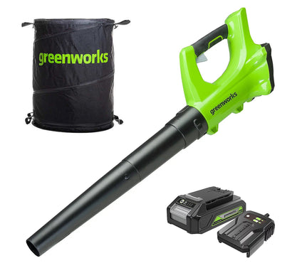 Greenworks Powerall 24V Blower with Leaf Clipping Bag & Battery