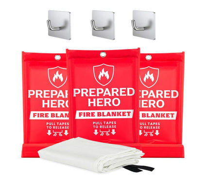 Prepared Hero Set of 3 Fire Blanket with 3 Hooks